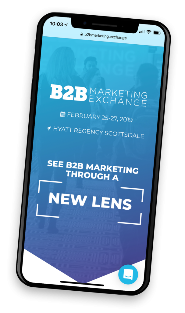 B2B Marketing Exchange loaded on an iPhone X
